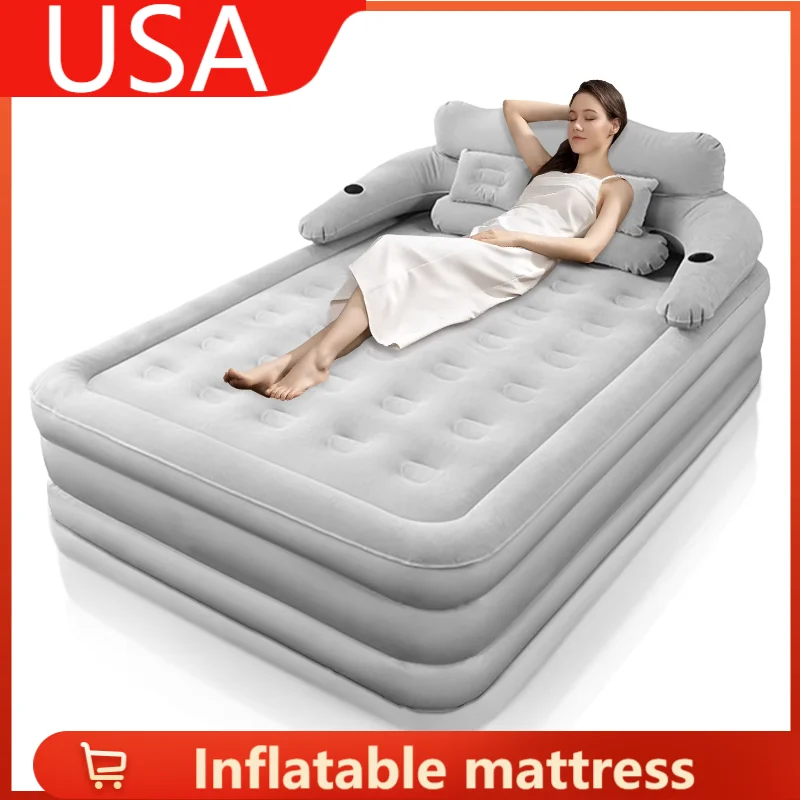 

2 Persons Inflatable Mattress Camping Folding Home Indoor Outdoor Air Cushion 48cm High Bed Lazy Laying Soft Skin-friendly