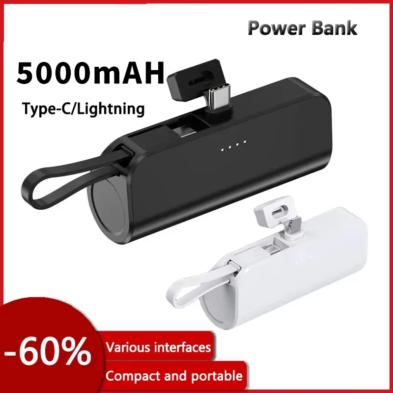 Mini Portable Type-C Fast Charging Mobile Power Bank, Pocket Mobile Power Bank, Compatible with iPhone and Android, 5000mAh