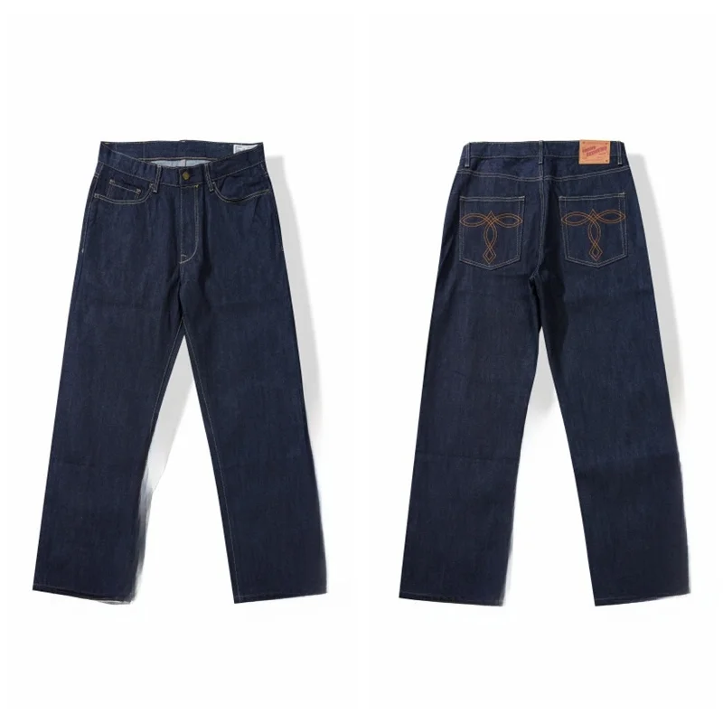 

Vintage Straight Leg Men's Denim Jeans Heavyweight Original Color Classic ket Floral Red Ear ning Casual High Waist Zip...