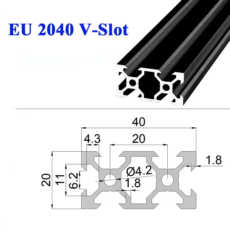 1PC BLACK 2040 V-Slot European Standard Anodized Aluminum Profile Extrusion 100MM-1000mm Length Linear Rail for CNC 3D Printer