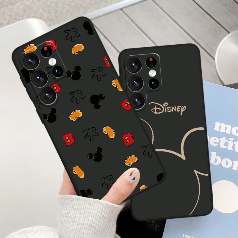 Capa de telefone Disney Mickey e Minnie Couple, Capa TPU preta para Samsung Galaxy S24 S23 S22 S21 S20 FE S10e S10 S9 Ultra Plus