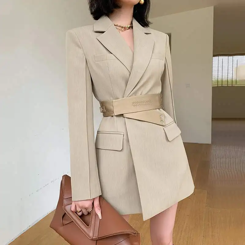 

Slimming Suit Dr Women's Spring New Sle Ele Versatile Midi Length Belted Coat Long Sve Pure Color Faionable