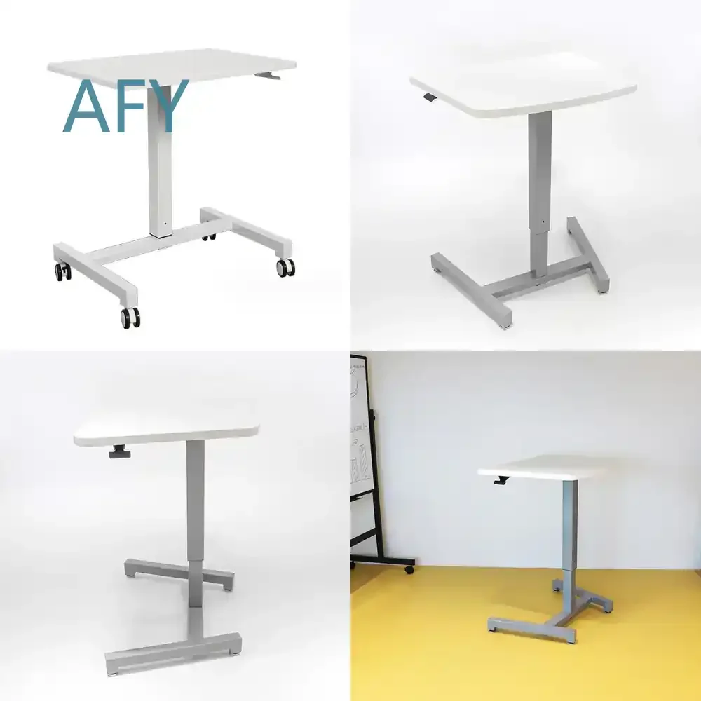 Modern Design Mobile Desk Overbed Laptop Table Computer Cart with Lockable Wheels Gas-Spring Height Adjustable Sit to Stand