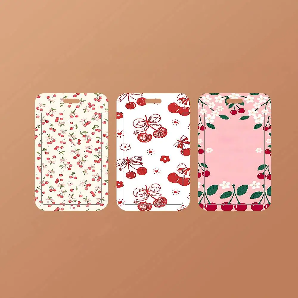 Cartoon Cherry Floral ID Card Holder Cute PVC Badge Holder Cartoon Card Cover Student ID Bus Card Case With Clear Window