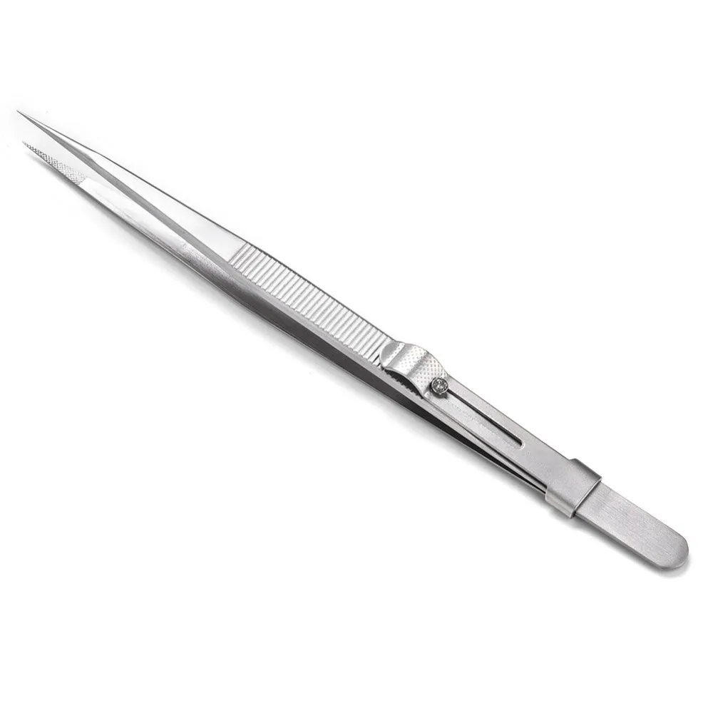 With Lock Stainless Steel Tweezers Straight Design Non-slip Grip DIY Jewelry Tool Precision Crafting Tweezers Gem Handling