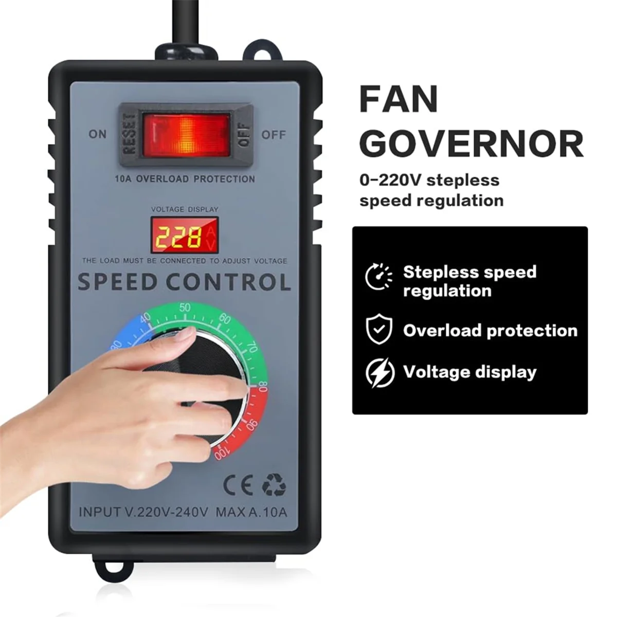 Speed Controller 230 V, Frequency Converter 230 V, Motor Voltage Regulator AC 220 V 10 A Highest Power 4000 W, EU Plug YDH