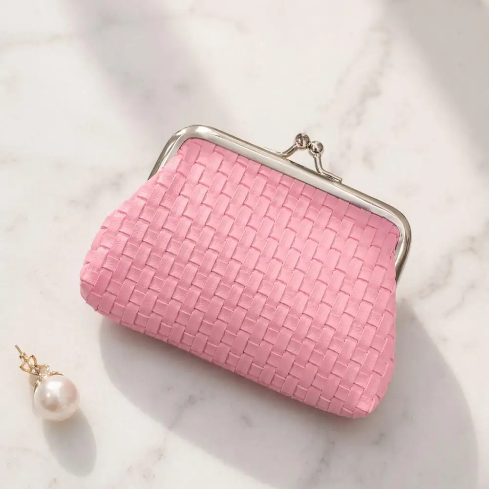 Key Coin Pouch Leather Coin Holder Chinese Style Coin Purse with Kiss-lock Buckle Pu Bubble Weave Compact Wallet for Coins Cards