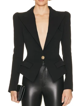 Yüksek sokak yeni 2024 tasarımcı moda ceket kadın ince uydurma tek düğme yaka Blazer 3 renkler