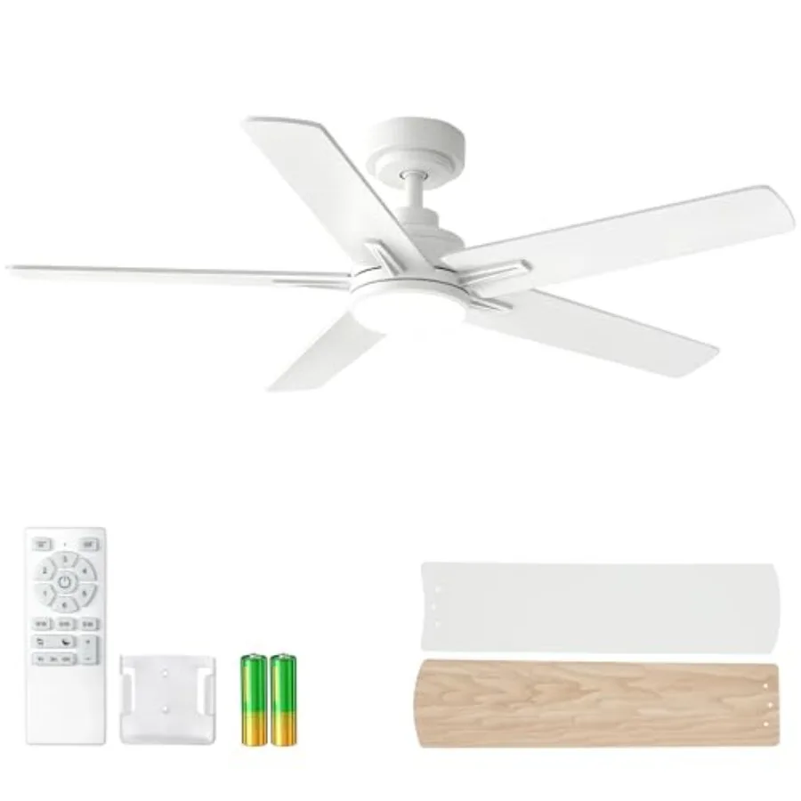 

48 Inch White Ceiling Fan with Light and Remote Control for Indoor or Covered Outdoor Use, Noiseless DC Motor, Dimmable 3CCT Li