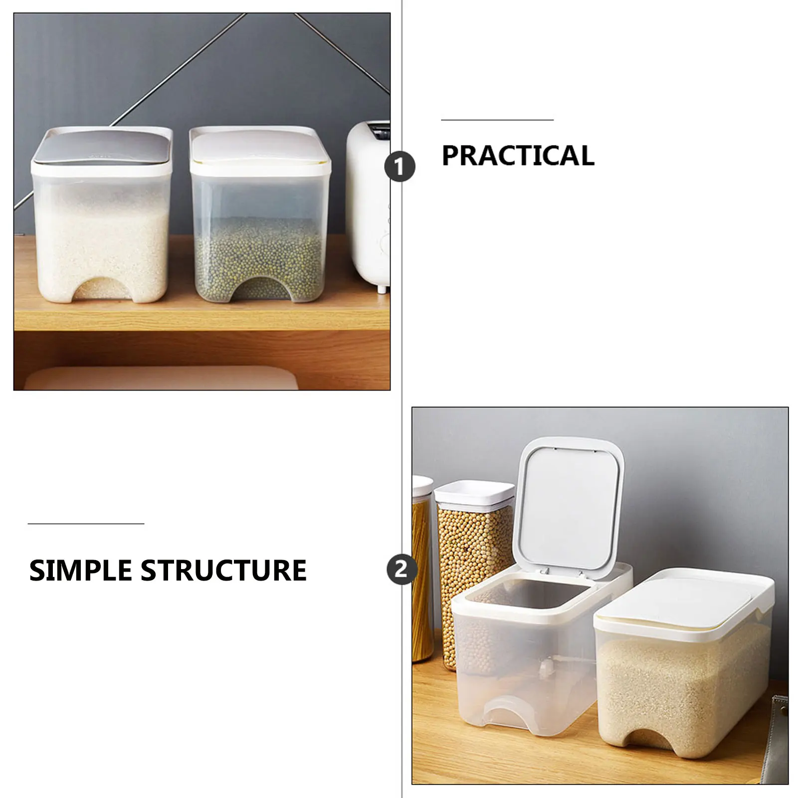 

Plastic Rice Container Sealed Storage Moisture Insect Proof Dust Proof Cereal Tank White Household 5L Capacity