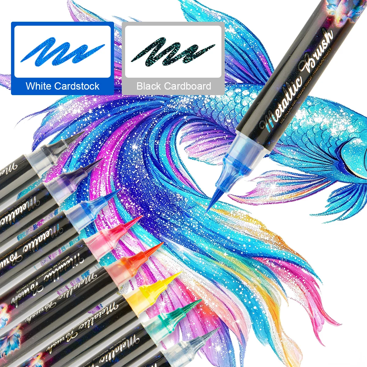 8pc Push-Button Strobe Marker, DIY Album Pen, Journaling Pen, Greeting Card Writing Glitter Pen, Suitable for Holiday Drawing,