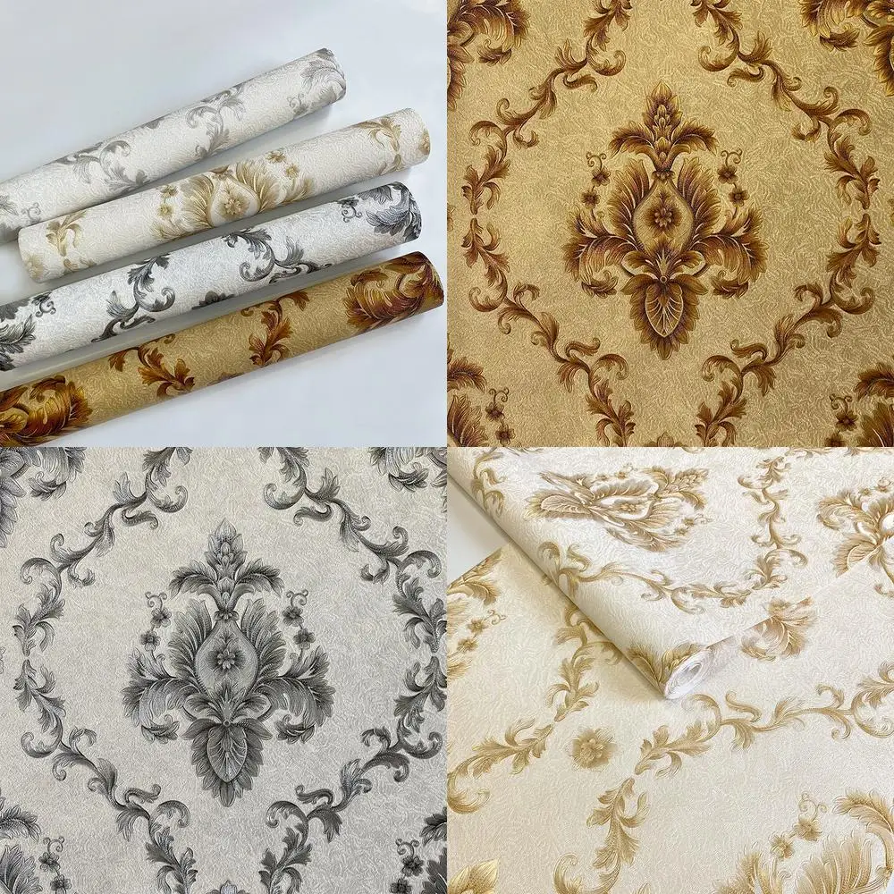 

European Style 3D Embossed Damascus Wallpaper for Bedroom Living Room Dining Room Waterproof TV Background Wall Relief Wallpaper