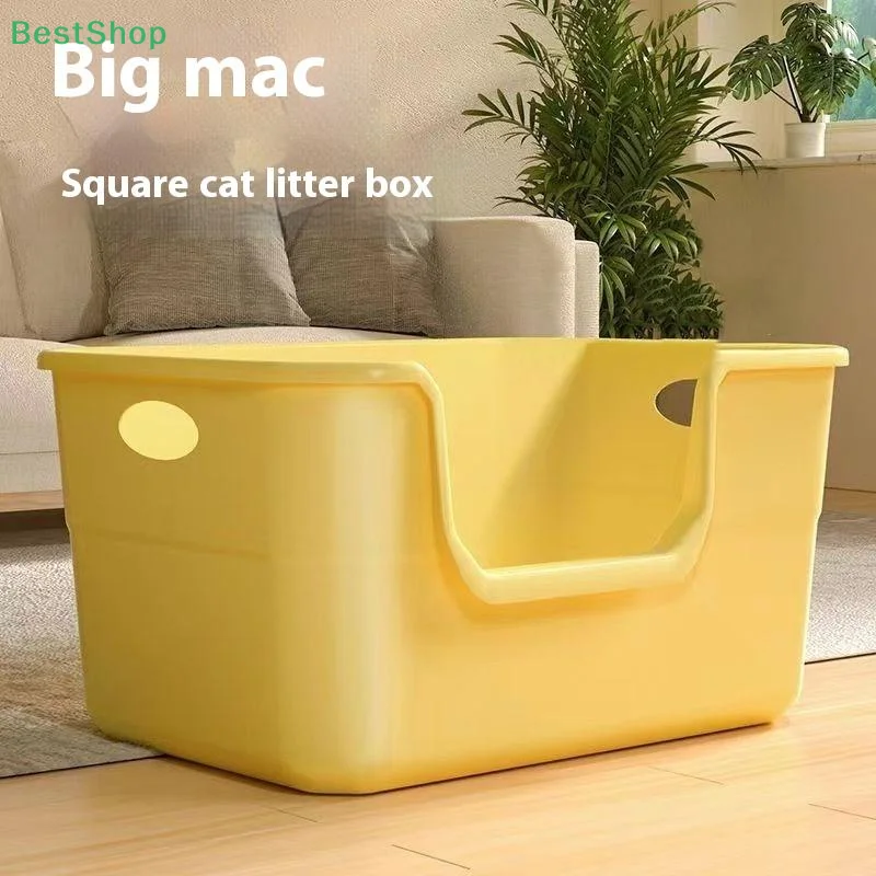 🍄 صندوق فضلات القطط كبير جدًا؛ تصميم شبه مغلق ومفتوح، مرحاض قطط مضاد للرذاذ مع جوانب عالية