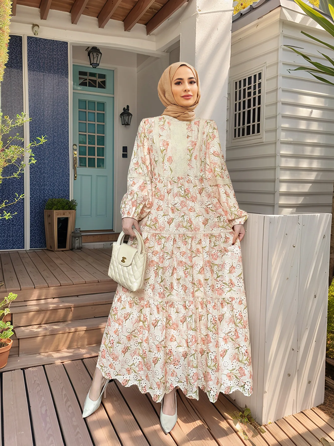 Eid Mubarak Djellaba Abaya Dubai Kaftan Lace Embroidery Maxi Dress for Women Muslim Turkey Caftan Femme Robe Islam Clothing Gown