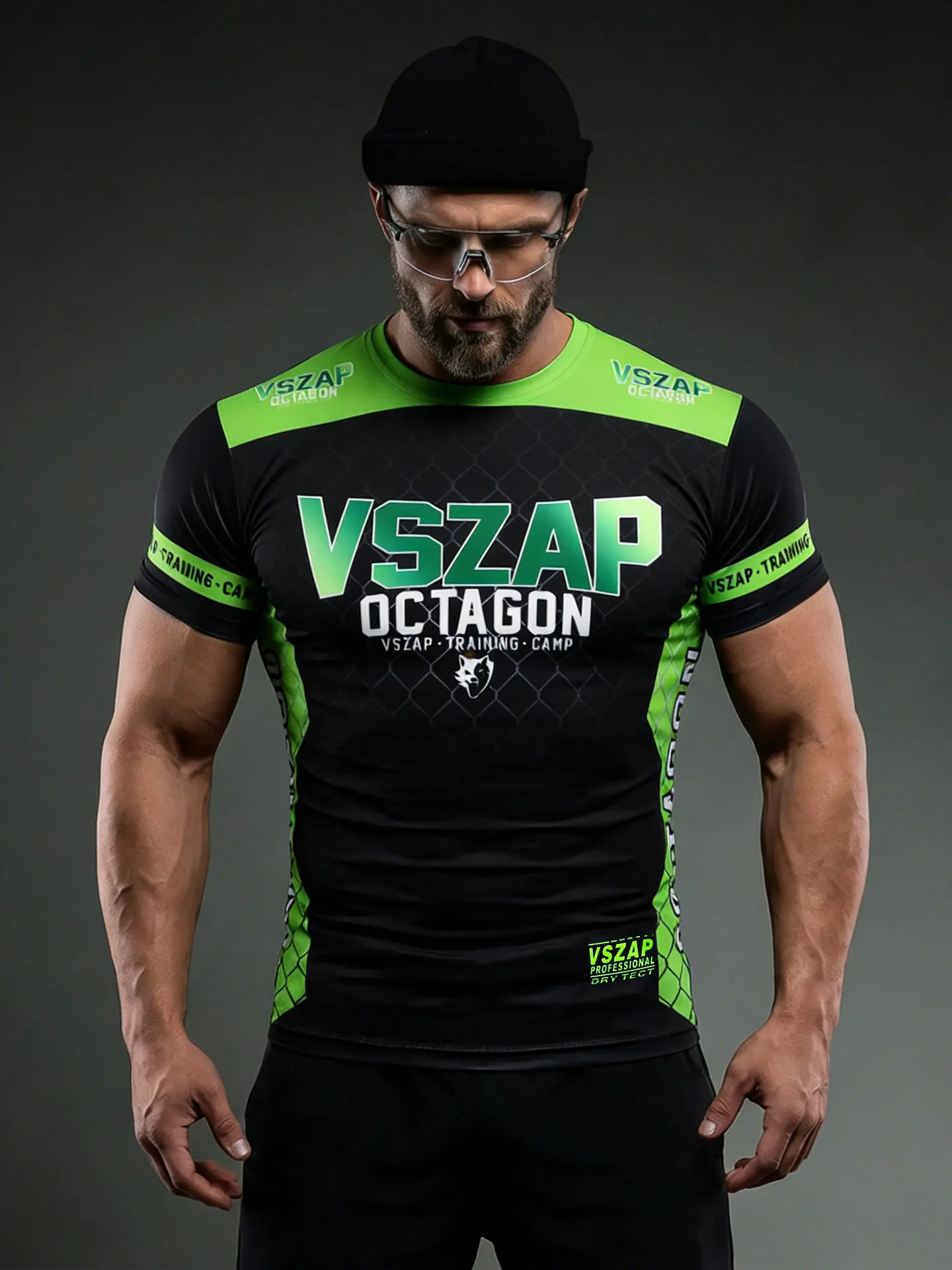 

Спортивная футболка VSZAP для мужчин: цветные блоки, буквы и полоски, принт, облегающий крой, для тренировок, из полиэстера