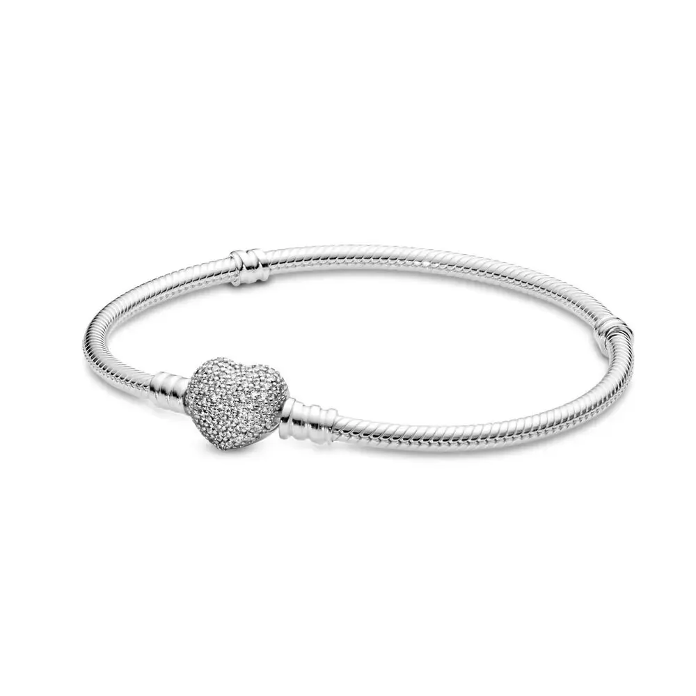 Hot Sale New 925 Sterling Silver Bracelet Shiny Zircon Heart Bracelet Love Bracelet For Women Fit Original Charm Jewelry Gift