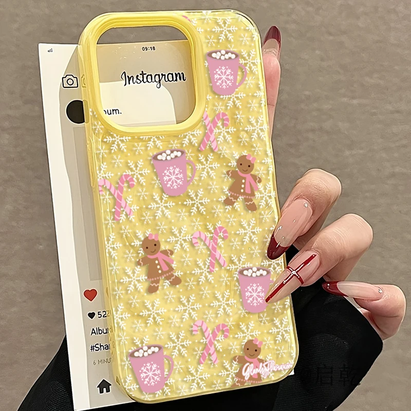 

Korean-Style Christmas Snowflake Snowman Pattern Stars Design Phone Case For iPhone 17 16 15 14 13 12 11 Pro Max Plus Air Cover