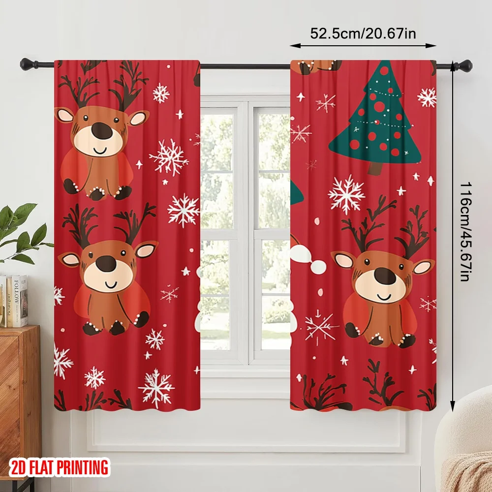 2pcs,2D plane printing Print Curtains Christmas Tree Reindeer Santa Versatile 100% Polyester (without rod) Versatile All Use for