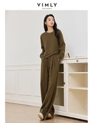 VIMLY Women's Casual Fashion Suit New Autumn Irregular Drop Sleeve Sweatshirt + Wide-Leg Pants Commuter Simple Two-Piece Set