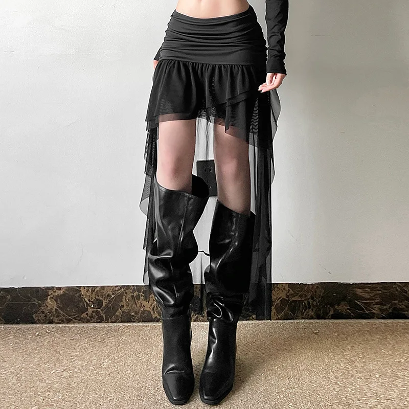 2025 New Gothic Mini Skirt Halloween Goth Aesthetic 90s Y2K Party Club Harajuku Streetwear Women's Skirt Black High Waist Skirts