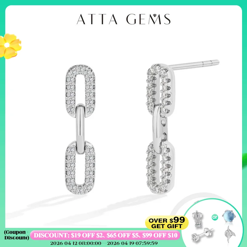 

ATTAGEMS S925 Sterling Silver 18k Gold Plated Moissanite Stud Earring For Women Interlocking Design Engagemen Luxury JewelryGift