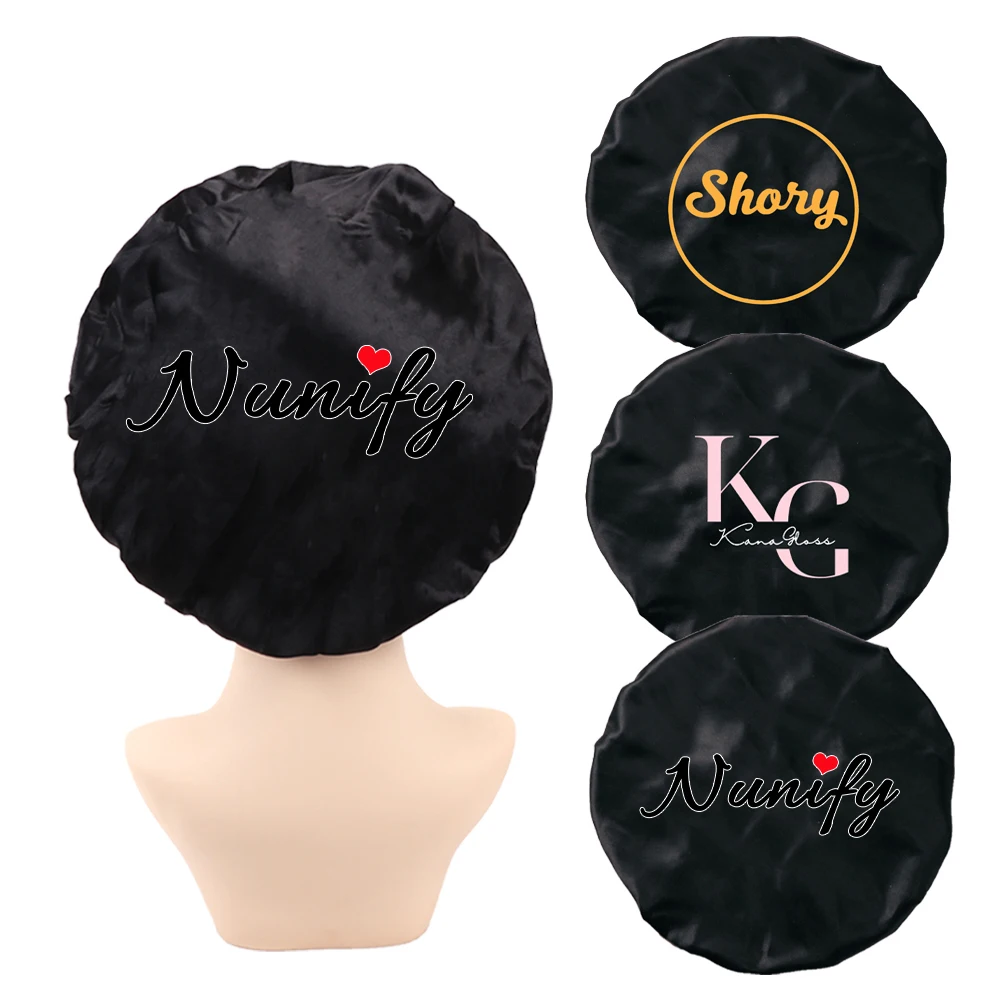 Plussign Custom Logo For Reversible Satin Bonnet 20Pcs Double Layer Satin Bonnet For Sleeping No Slip Hair Bonnet Soft Night Cap