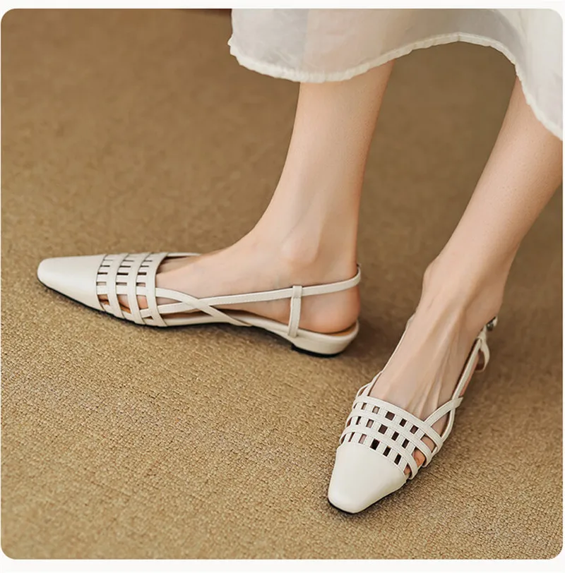 New Split Leather Summer Sandals Square Toe Sandals for Women Low Heel Concise Gladiator Shoes Fashion Narrow Band Ladies Shoes