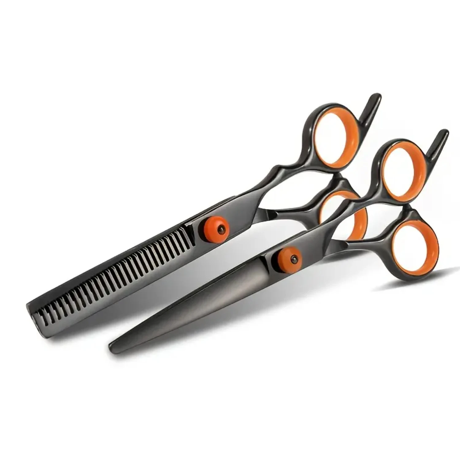 High-Quality Professional Black Orange Barber Scissors with Flat Cutting Teeth for Precision Hair Cutting - Thin Cutting Set of