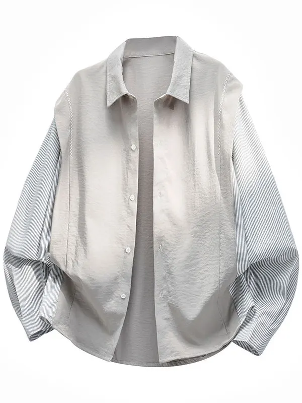 

Early Autumn Long Sve Men's irt Trendy Korean Sle Turn-down Collar Suit irt Lightweight Mature Wind Coat Casual Sl...