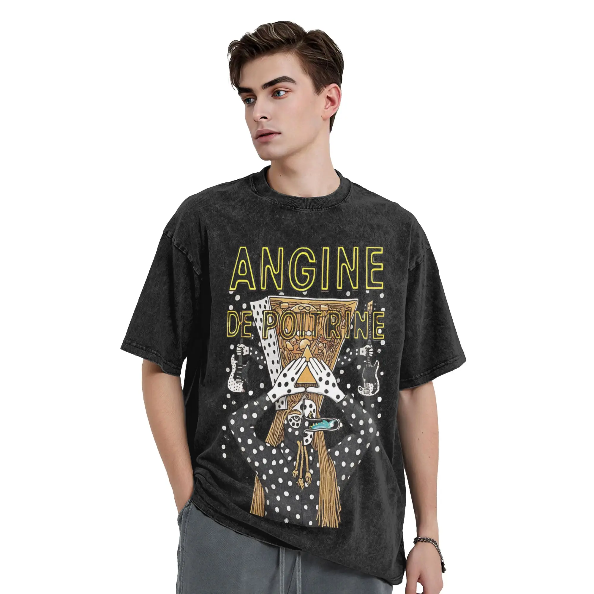 Angine de Poitrine Guitarist Cutaway  T Shirts Washed 100% Cotton Harajuku T-Shirt for Men Women Tops Streetwear Summer Tees