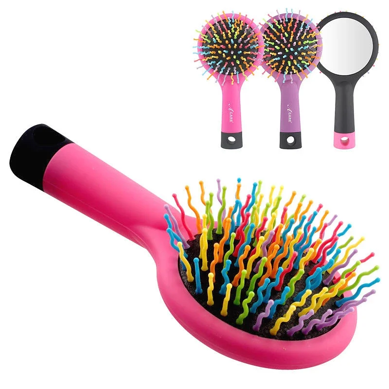 

Rainbow Volume Anti-static Detangler Hair Curl Straight Massage Comb Hair Brush Hair Care Styling Tools With Mirror Hairdressing