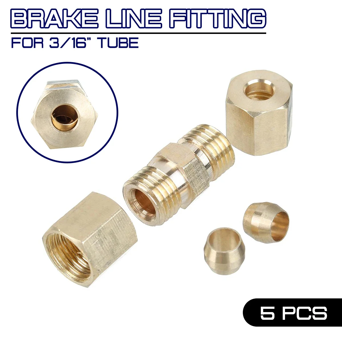 Hydraulic Brake Lines Union 5PCS 33 x 10mm Brass Straight Reducer Compression Fitting Connector 3/16\