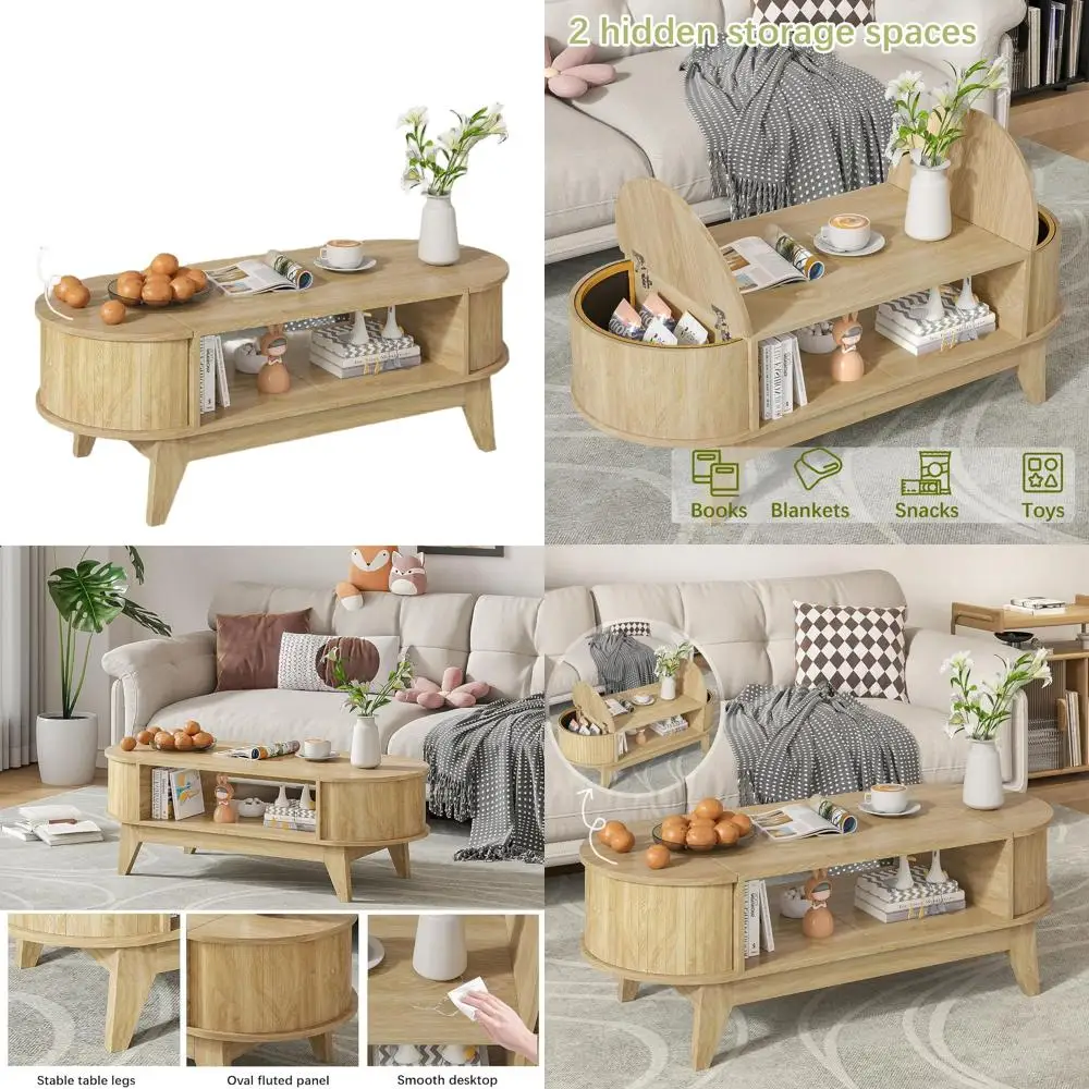 

Овальный журнальный столик из дуба середины века с 2 скрытыми ящиками и откидной крышкой для гостиных