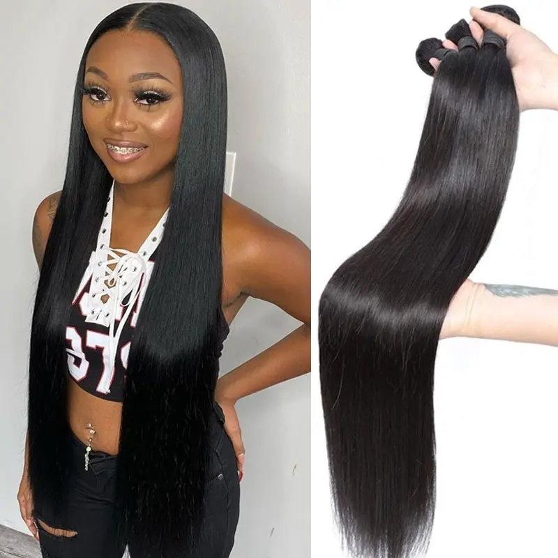 Human Hair Bundles Unprocessed Brazilian Virgin Hair Quick Weave Extensions Straight 10A Grade Natural Black Remy Hair