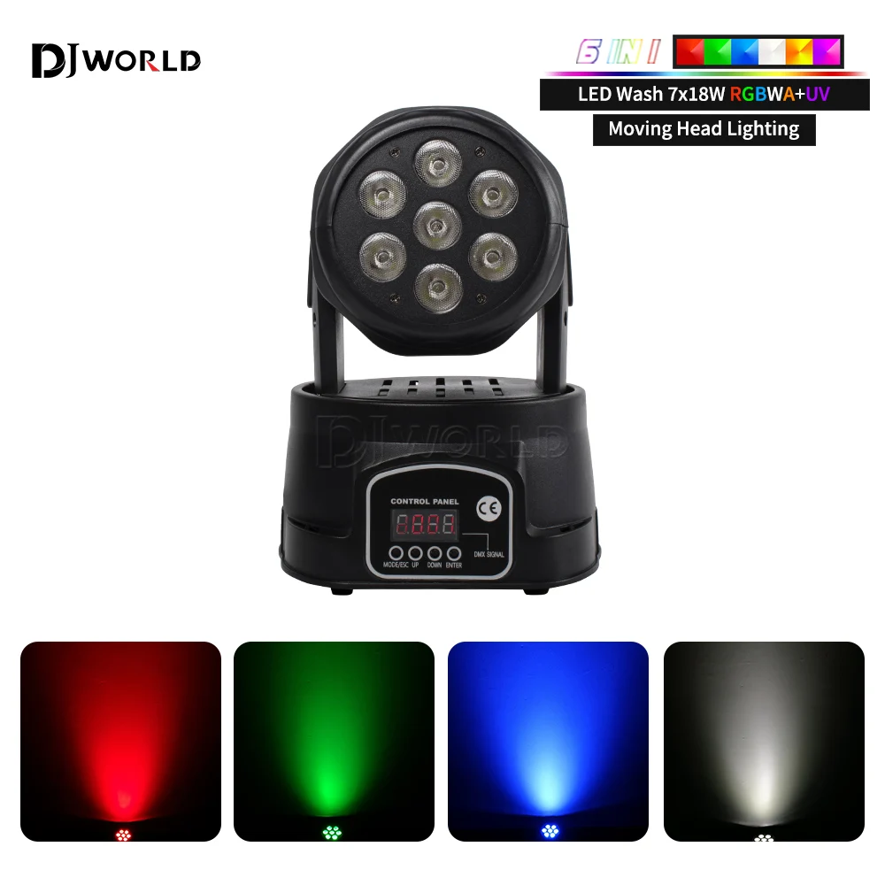 8pcs LED 7x18W Moving Head Light RGBWA+UV 6IN1 Professional Stage Effect 10/15DMX Wash Light for Disco DJ Music Party Dance Club