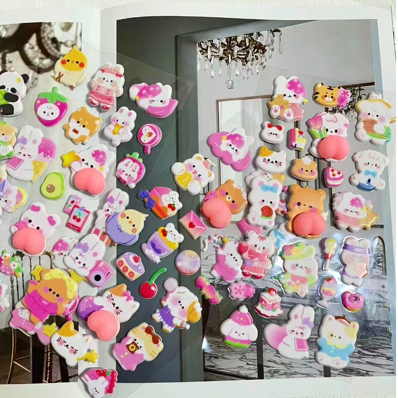 Urocze naklejki antystresowe ze zwierzętami - kreatywne naklejki dekoracyjne z kreskówkowymi zwierzętami, zabawne do zabawy i oglądania.