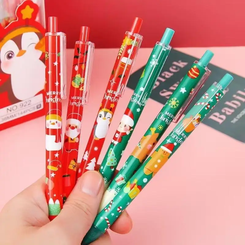 15/30pcs Christmas 0.5mm Gel Pen, Snowman Reindeer Santa Claus Print Decorative Office School Click-Type Signature Writing Gift