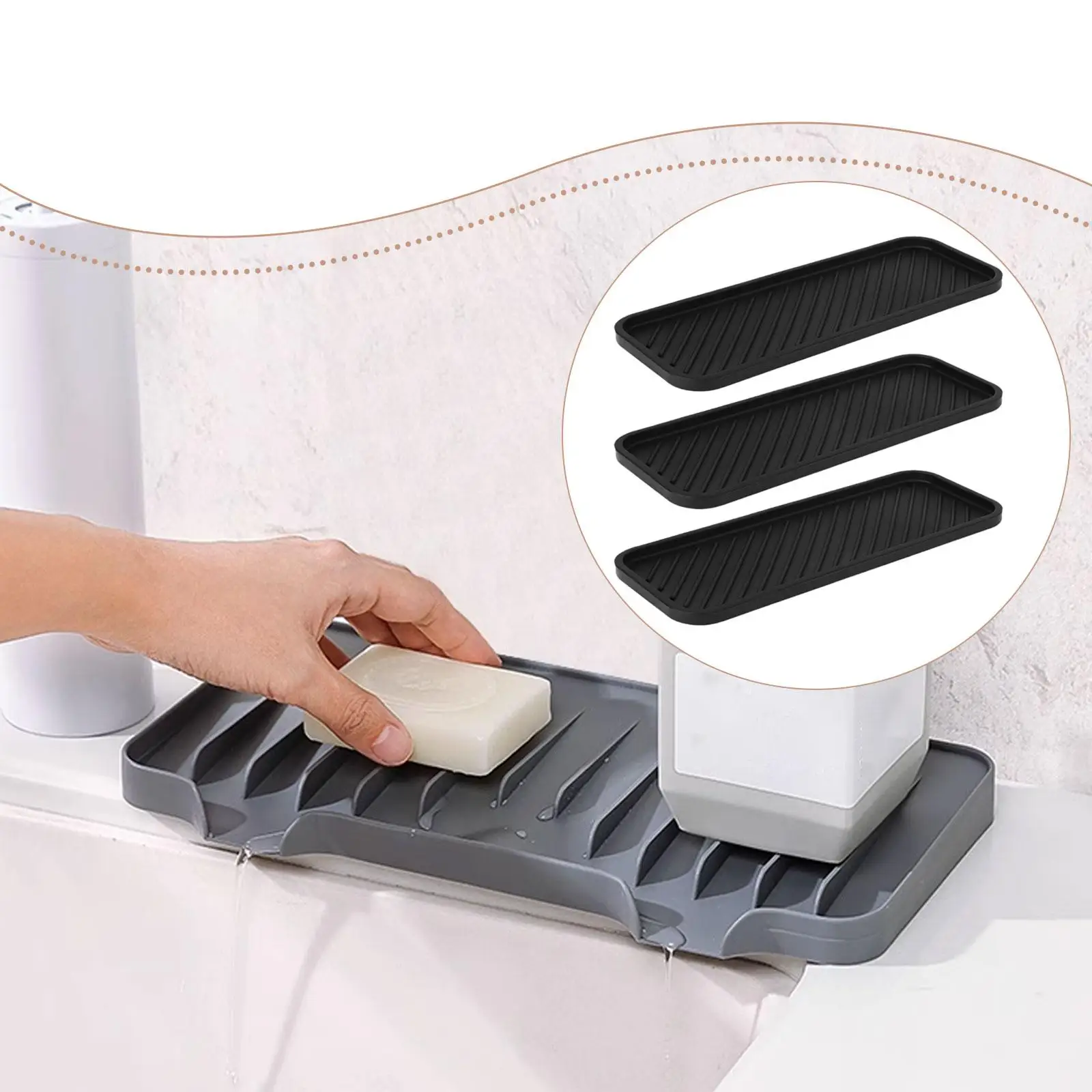 Multipurpose Silicone Sink Draining Mat Table Place Pad Non Slip Water Tray Soap Holder for Kitchen Bathroom Use