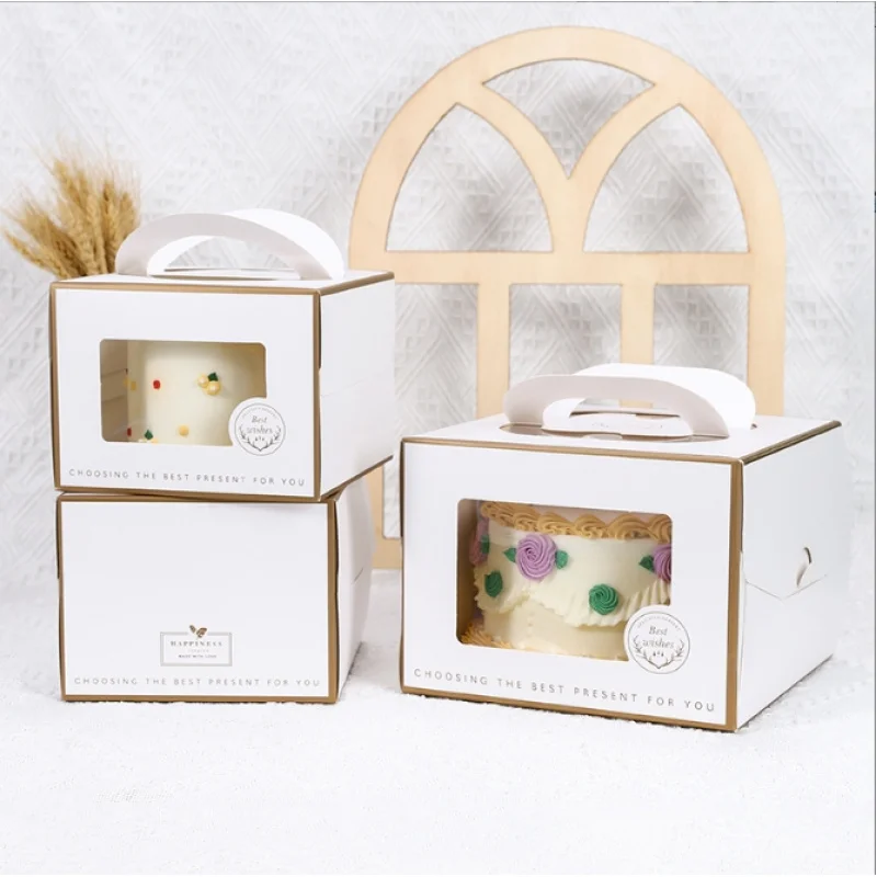 10 00piece.Custom.Custom Cheese Cake Carrying Box Birthday Cake Packaging Box With Handle Kraft Paper Window Cupcake Boxes