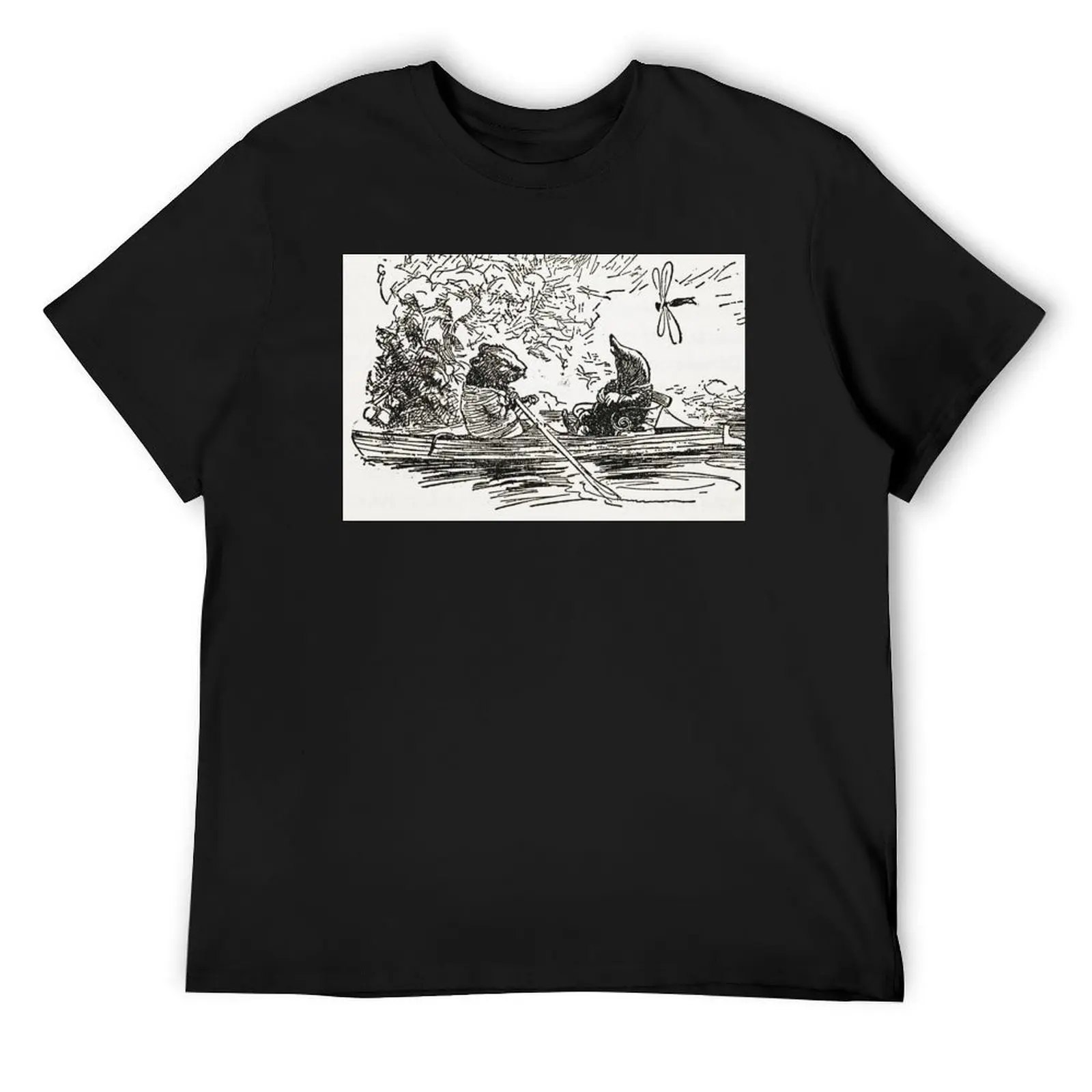 Ratty and Mole boating Wind in the Willows illustration - Arthur Rackham T-Shirt summer top quick-drying mens vintage t shirts