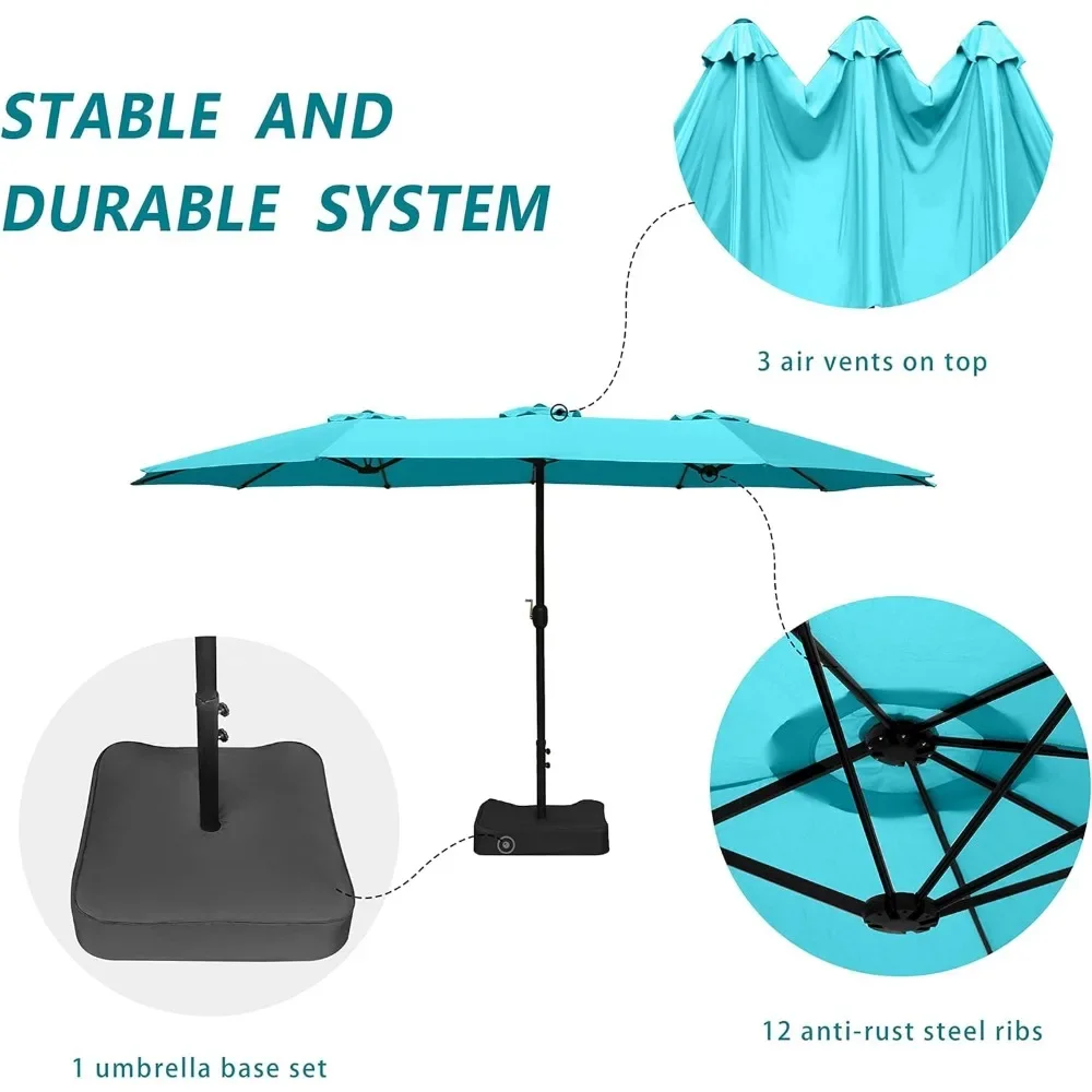 Parasol réversible avec base et manivelle, parasol de 15 pieds pour terrasse, pelouse et jardin, pare-soleil d'extérieur rectangulaires respirants