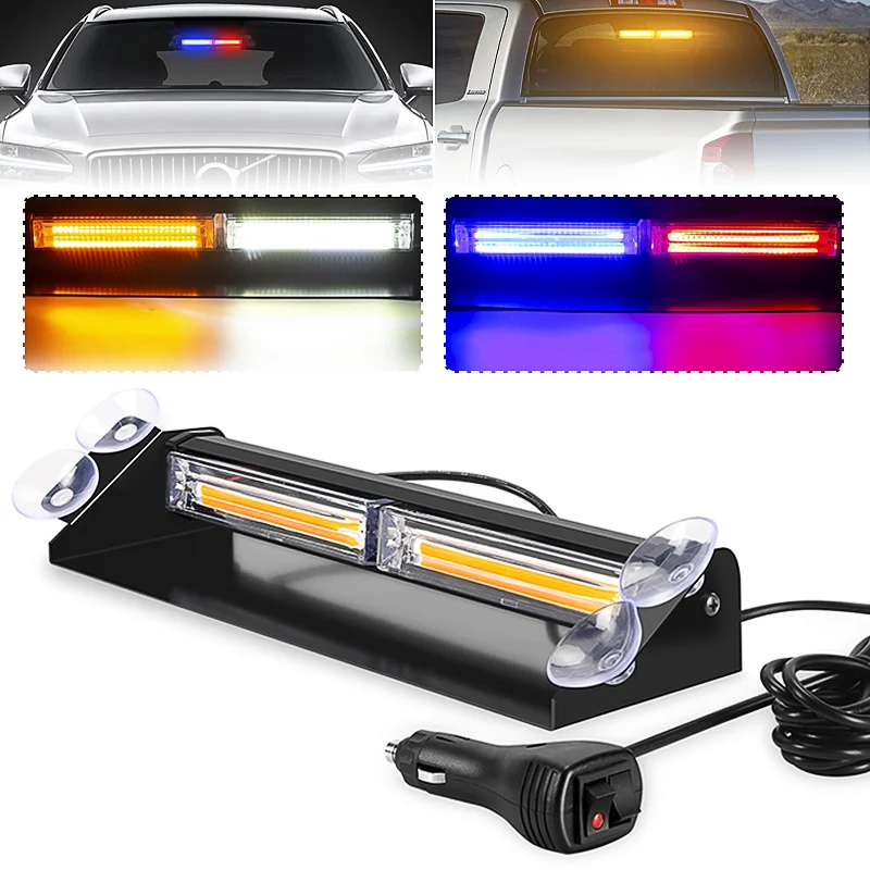 COB LED Universal Car Emergency Flasher Strobe Lights Front Windshield Suction Cup Light LED Day Running Lamp 12V/24V For Trucks