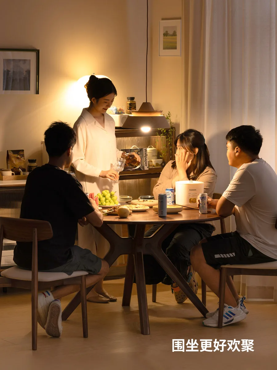 Solid wood dining table black walnut rock slab round table with turntable dining table small apartment
