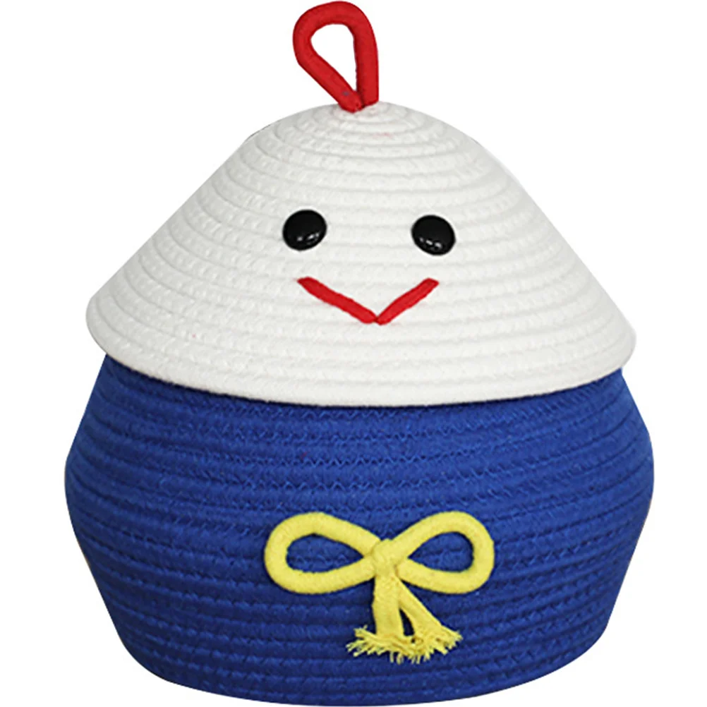 

Cartoon Storage Basket Cotton Rope Woven Organizer With Lid For Books Sundries Home Bedroom Bathroom Decor