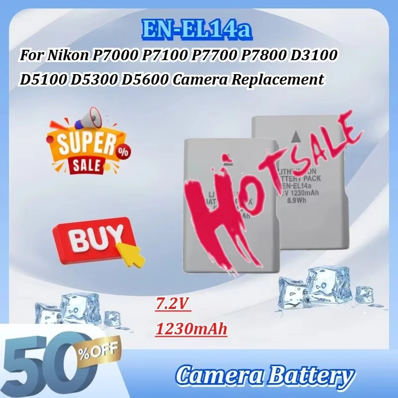 EN-EL14a 7.2V 1230mAh Rechargeable Li-ion Battery for Nikon P7000 P7100 P7700 P7800 D3100 D5100 D5300 D5600 Camera Replacement