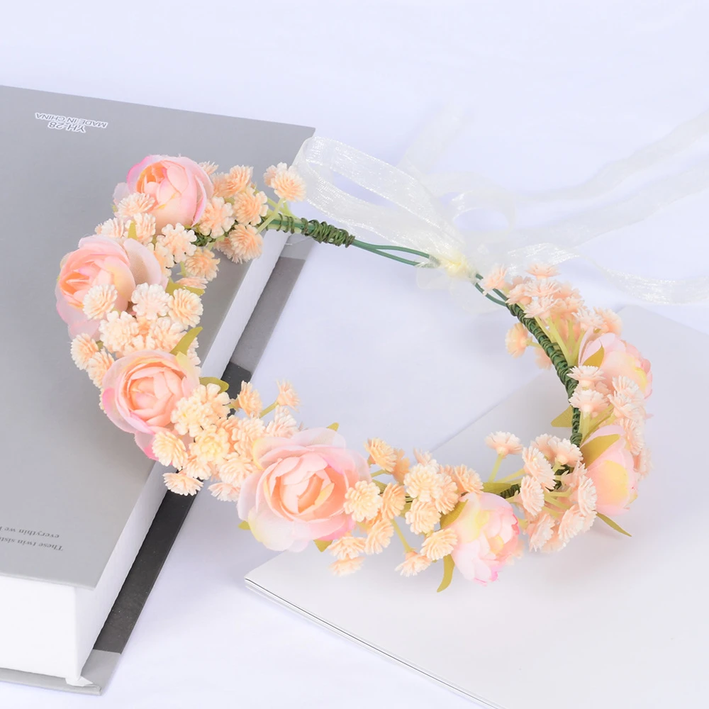 Heißer Verkauf Frühling Böhmische Blume Krone frauen Strand Hawaii Blumen Girlande Romantische Faux Rose Hochzeit Kränze Stirnband Blumen – Detail 12