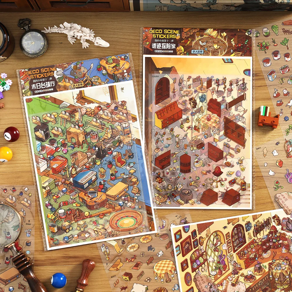 Cartoon Ancient Ruins 2.5DHeritage Explorer Landscape Sticker Diy Pocket Cabin Scene Halloweengifts