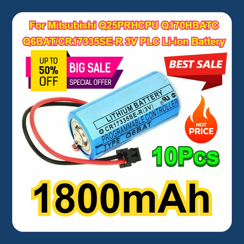 

10Pcs For Mitsubishi Q25PRHCPU Q170HBATC Q6BAT/CR17335SE-R 3V PLC Li-ion Battery