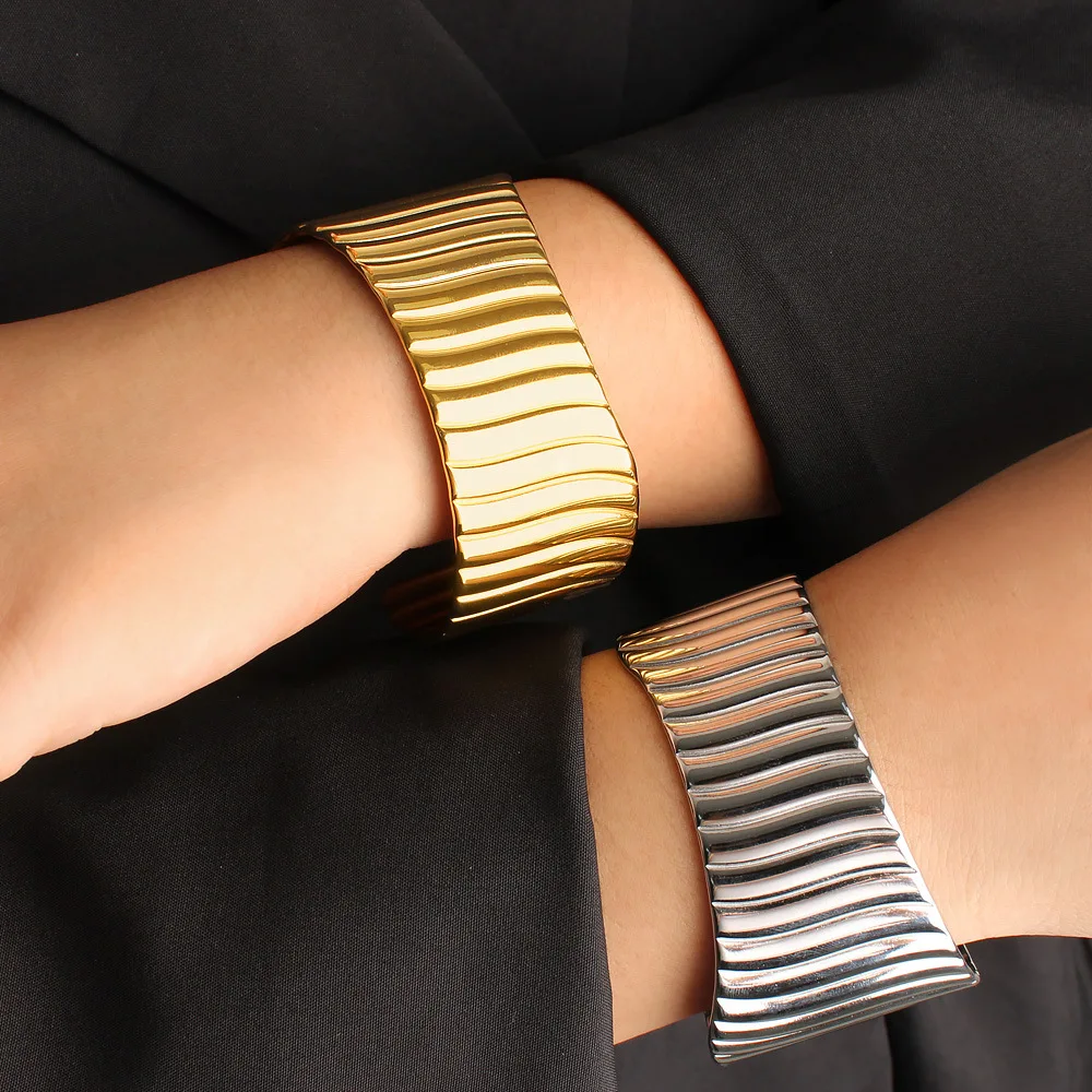 DIY accessories Amazon popular strip vertical pattern opening bracelet female ins cold wind personality wide-sided stainless ste