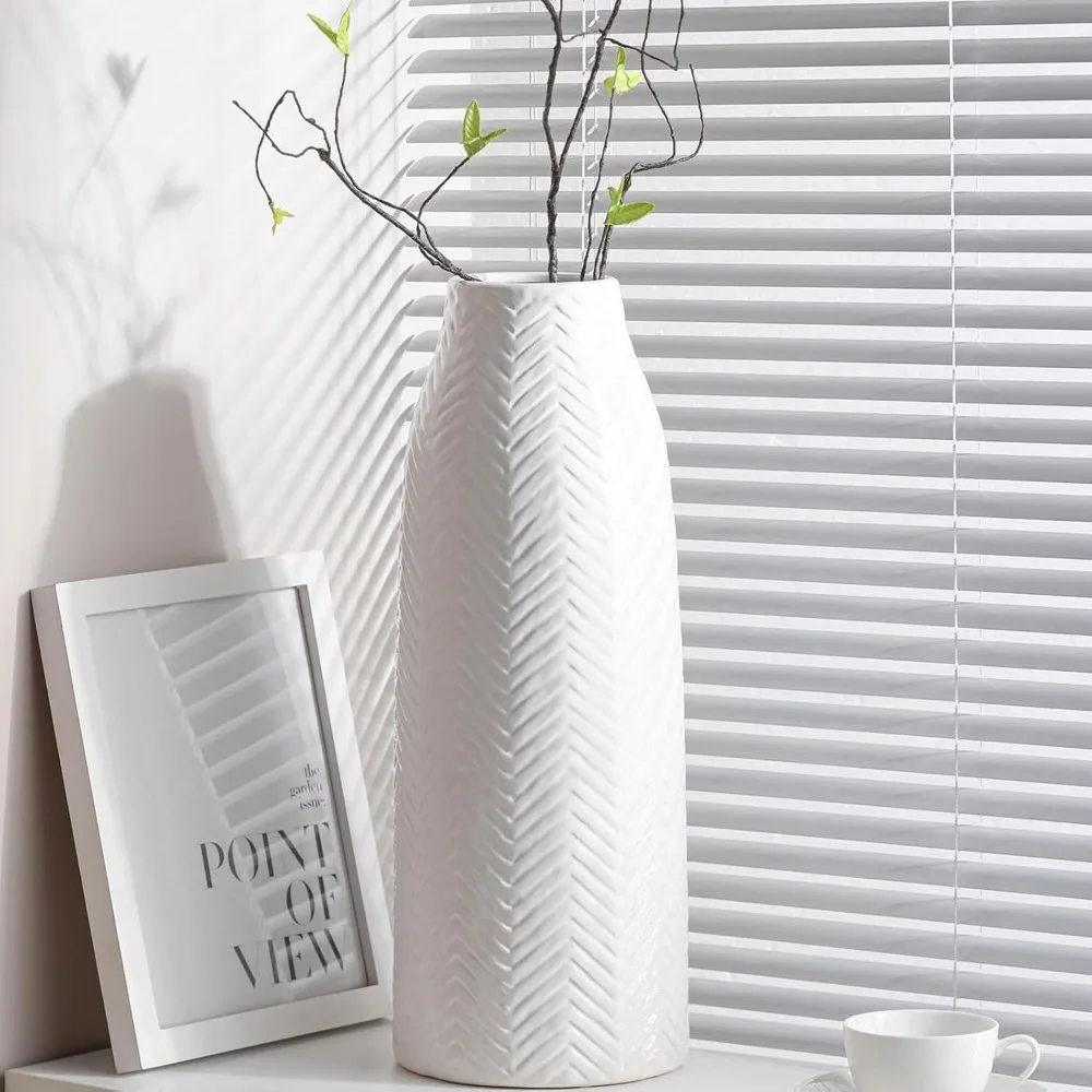 

hjn Large White Vase- Ceramic Vase for Home Decor Flower Vase for Centerpieces, Tall Vases for Living Room/Bookshelf/Mantel